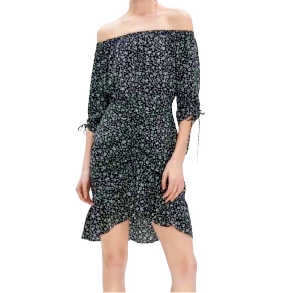 Zara Floral Off The Shoulder Drawstring Mini Dress - Picture 3 of 12